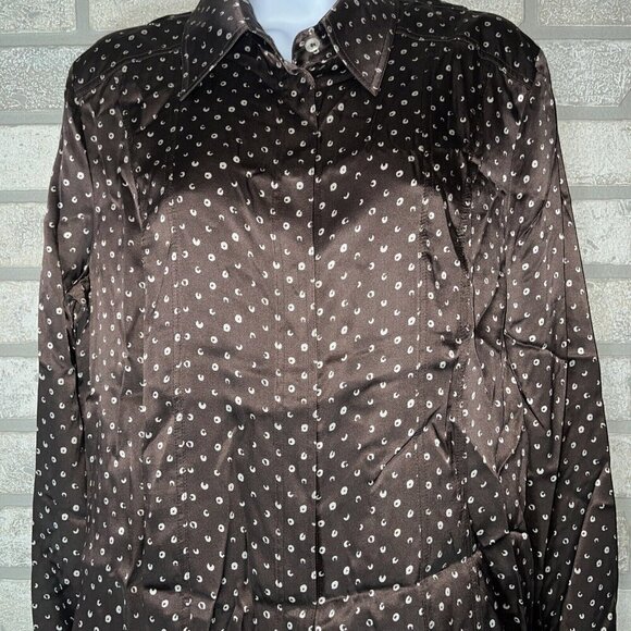 Armani Collezioni 14 Brown Button Down Vintage Y2K 2006 100% Silk Women’s - Picture 2 of 3